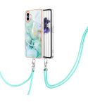 For Nothing Phone 1 Electroplating Marble Pattern TPU Phone Case with Lanyard(Green 003)