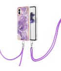 For Nothing Phone 1 Electroplating Marble Pattern TPU Phone Case with Lanyard(Purple 002)