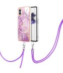 For Nothing Phone 1 Electroplating Marble Pattern TPU Phone Case with Lanyard(Purple 001)