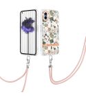 For Nothing Phone 1 Flowers Series TPU Phone Case with Lanyard(Green Gardenia)