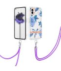 For Nothing Phone 1 Flowers Series TPU Phone Case with Lanyard(Blue Peony)