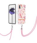 For Nothing Phone 1 Flowers Series TPU Phone Case with Lanyard(Pink Gardenia)