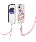 For Nothing Phone 1 Flowers Series TPU Phone Case with Lanyard(Purple Peony)