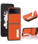 For Samsung Galaxy Z Flip4 5G Litchi Texture Genuine Leather Holder Phone Case(Orange)