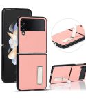 For Samsung Galaxy Z Flip4 5G Litchi Texture Genuine Leather Holder Phone Case(Pink)