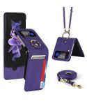 For Samsung Galaxy Z Flip4 5G Cross Texture Lanyard Ring Phone Case(Purple)