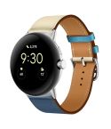 For Google Pixel Watch Genuine Leather Watch Band(Sky Blue+White)