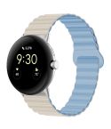 For Google Pixel Watch Reverse Buckle Magnetic Silicone Watch Band(White Blue)