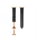 For Google Pixel Watch Butterfly Buckle Genuine Leather Watch Band(Rose Gold Black)
