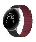 For Google Pixel Watch Two-section Magnetic Silicone Watch Band(Black Wine Red)
