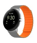 For Google Pixel Watch Two-section Magnetic Silicone Watch Band(Grey Orange)