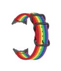 For Google Pixel Watch Three-ring Black Buckle Nylon Watch Band(Rainbow)