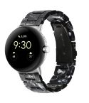 For Google Pixel Watch Three-beads Resin Watch Band(Black Flower)