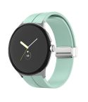 For Google Pixel Watch Solid-color Folding Buckle Silicone Watch Band(Silver Mint Green)