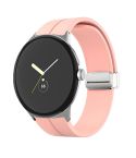For Google Pixel Watch Solid-color Folding Buckle Silicone Watch Band(Silver Pink)