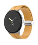 For Google Pixel Watch Solid-color Folding Buckle Silicone Watch Band(Silver Yellow)
