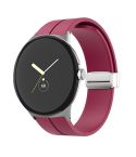 For Google Pixel Watch Solid-color Folding Buckle Silicone Watch Band(Silver Wine Red)