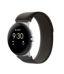 For Google Pixel Watch Loop Silver Connector Nylon Watch Band(Black Grey)