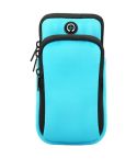 For Smart Phones Below 6.0 inch Zipper Double Pocket Multi Function Sports Arm Bag with Earphone Hole(Sky Blue)