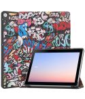For Docomo dtab D-51C Custer Painted 3-Fold Holder Leather Tablet Case(Graffiti)