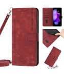 For Tecno Pova Neo 2 Skin Feel Stripe Pattern Leather Phone Case with Lanyard(Red)