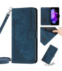 For Tecno Camon 17P / 17 Pro Skin Feel Stripe Pattern Leather Phone Case with Lanyard(Blue)