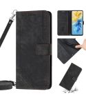 For Infinix Hot 20i Skin Feel Stripe Pattern Leather Phone Case with Lanyard(Black)