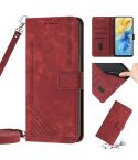 For Infinix Hot 12 Skin Feel Stripe Pattern Leather Phone Case with Lanyard(Red)