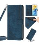 For Infinix Hot 11s Skin Feel Stripe Pattern Leather Phone Case with Lanyard(Blue)