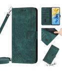 For Infinix Hot 11 2022 Skin Feel Stripe Pattern Leather Phone Case with Lanyard(Green)