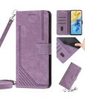 For Infinix Smart 6 Plus India Skin Feel Stripe Pattern Leather Phone Case with Lanyard(Purple)