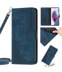 Motorola Moto G Stylus 2021 Skin Feel Stripe Pattern Leather Phone Case with Lanyard(Blue)