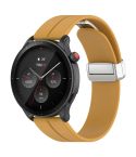 For Amazfit GTR 4 Magnetic Fold Clasp Silver Buckle Silicone Watch Band(Yellow)
