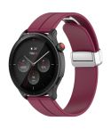For Amazfit GTR 4 Magnetic Fold Clasp Silver Buckle Silicone Watch Band(Wine Red)