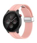 For Amazfit GTR 4 Magnetic Fold Clasp Silver Buckle Silicone Watch Band(Light Pink)