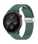 For Amazfit GTR 4 Magnetic Fold Clasp Silver Buckle Silicone Watch Band(Dark Green)