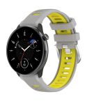 For Amazfit GTR Mini 20mm Cross Texture Two Color Silicone Stainless Steel Buckle Watch Band(Gray Yellow)
