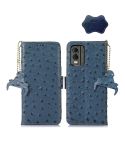 For Nokia C32 4G Ostrich Pattern Genuine Leather RFID Phone Case(Blue)