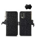 For Nokia C32 4G Ostrich Pattern Genuine Leather RFID Phone Case(Black)
