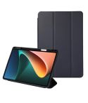 For Xiaomi Pad 5 Solid Color 3-folding Leather Tablet Case(Dark Blue)