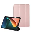 For Xiaomi Pad 5 Solid Color 3-folding Leather Tablet Case(Rose Gold)