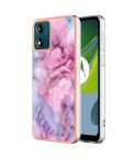 For Motorola Moto E13 Electroplating Marble Dual-side IMD Phone Case(Pink 013)