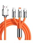 Mech Series 6A 120W 3 in 1 Metal Plug Silicone Fast Charging Data Cable, Length: 1.2m(Orange)