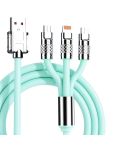 Mech Series 6A 120W 3 in 1 Metal Plug Silicone Fast Charging Data Cable, Length: 1.2m(Mint Green)