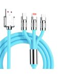 Mech Series 6A 120W 3 in 1 Metal Plug Silicone Fast Charging Data Cable, Length: 1.2m(Blue)