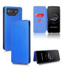 For ASUS ROG Phone 7 Carbon Fiber Texture Flip Leather Phone Case(Blue)