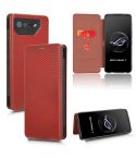 For ASUS ROG Phone 7 Carbon Fiber Texture Flip Leather Phone Case(Brown)
