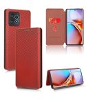 For Motorola Edge 40 Pro Carbon Fiber Texture Flip Leather Phone Case(Brown)