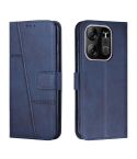 For Tecno Pop 7 Pro Stitching Calf Texture Buckle Leather Phone Case(Blue)