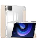For Xiaomi Pad 6 / 6 Pro 3-fold Clear TPU Smart Leather Tablet Case(Apricot)